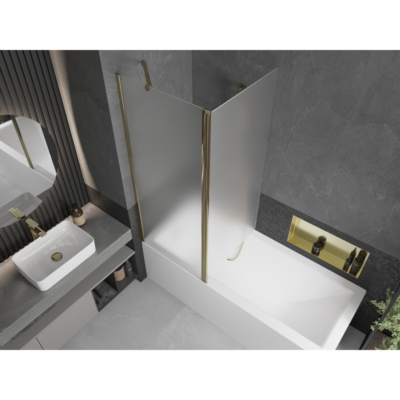 Mexen Flip Dvokrilni paravan za kadu 140 x 150 cm, mat, zlatni - 894-140-101-50-30
