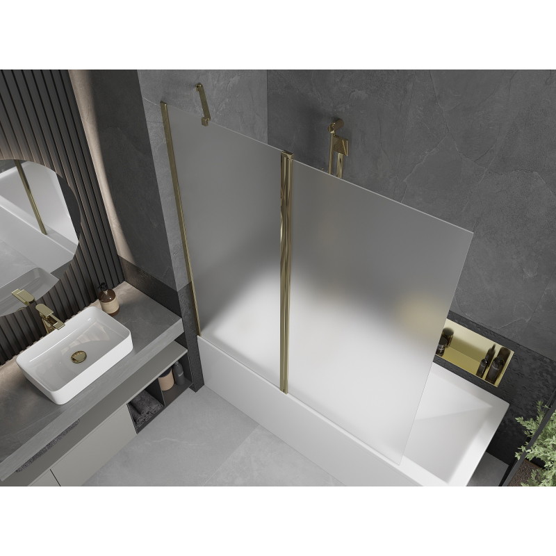 Mexen Flip Dvokrilni paravan za kadu 140 x 150 cm, mat, zlatni - 894-140-101-50-30