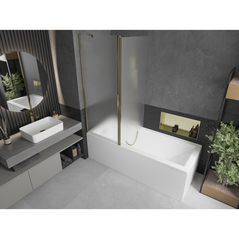 Mexen Flip Dvokrilni paravan za kadu 140 x 150 cm, mat, zlatni - 894-140-101-50-30