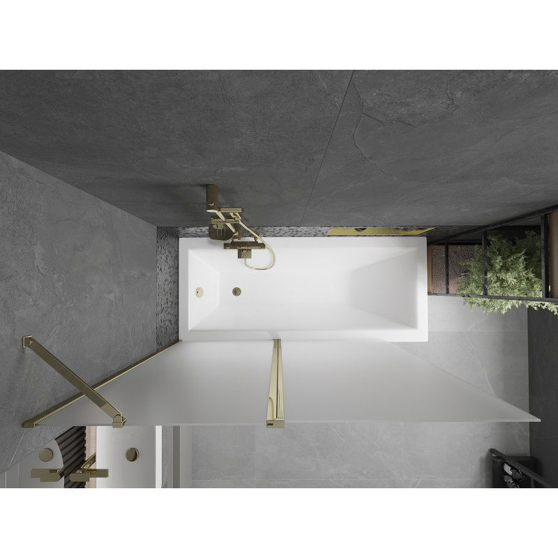 Mexen Flip mampara de bañera de 2 hojas 140 x 150 cm, escarchado, dorado - 894-140-101-50-30