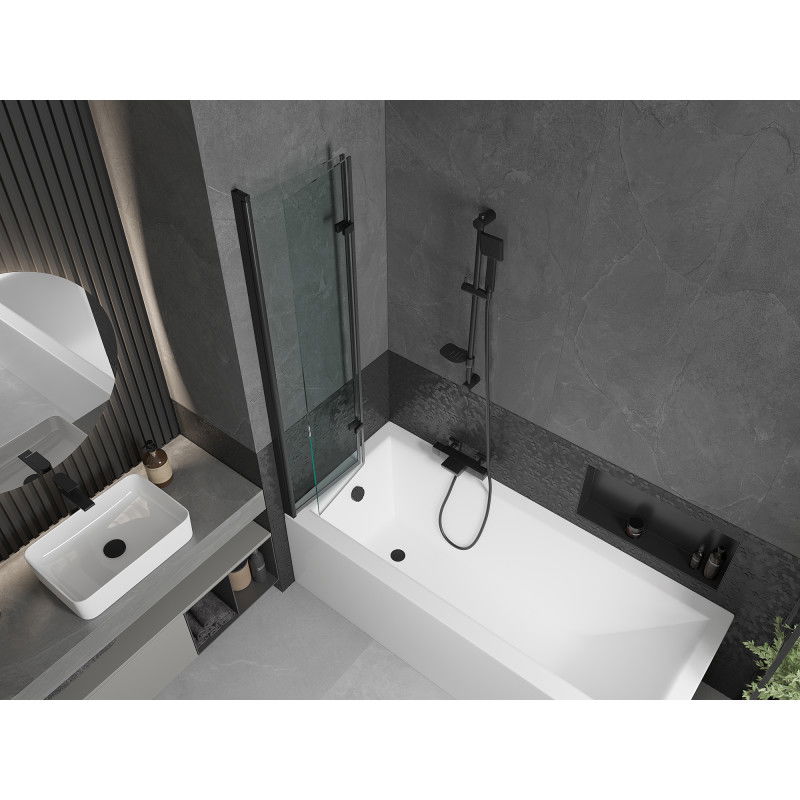 Mexen Castor 2-wing bathtub screen 80 x 150 cm, transparent, Black - 892-080-002-70-00