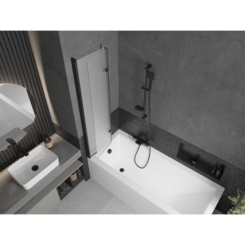 Mexen Castor 2-wing bathtub screen 80 x 150 cm, Frosted, Black - 892-080-002-70-30