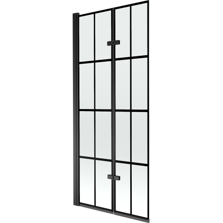 Mexen Castor Badewannenwand 2-flügelig 80 x 150 cm, schwarzes Gitter, schwarz - 892-080-002-70-77