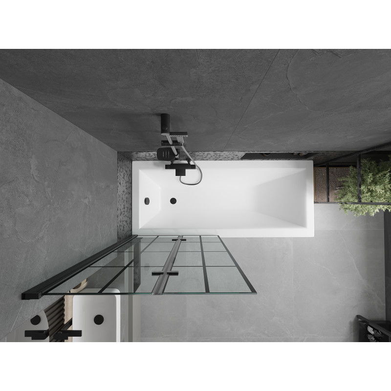 Mexen Castor Badewannenwand 2-flügelig 80 x 150 cm, schwarzes Gitter, schwarz - 892-080-002-70-77