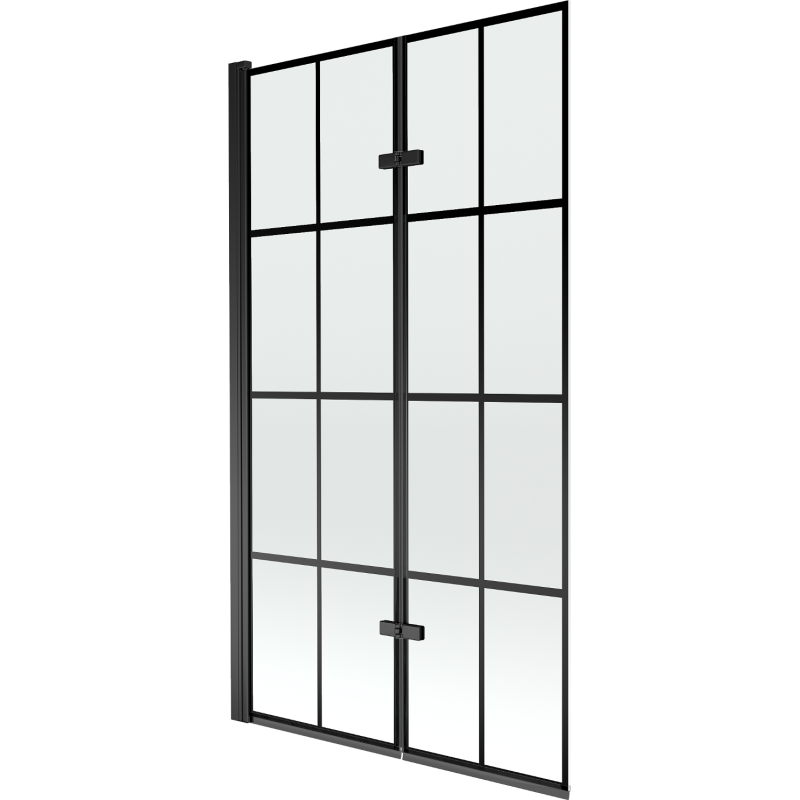 Mexen Castor Badewannenabtrennung 2-flügelig 100 x 150 cm, schwarzes Gitter, schwarz - 892-100-002-70-77