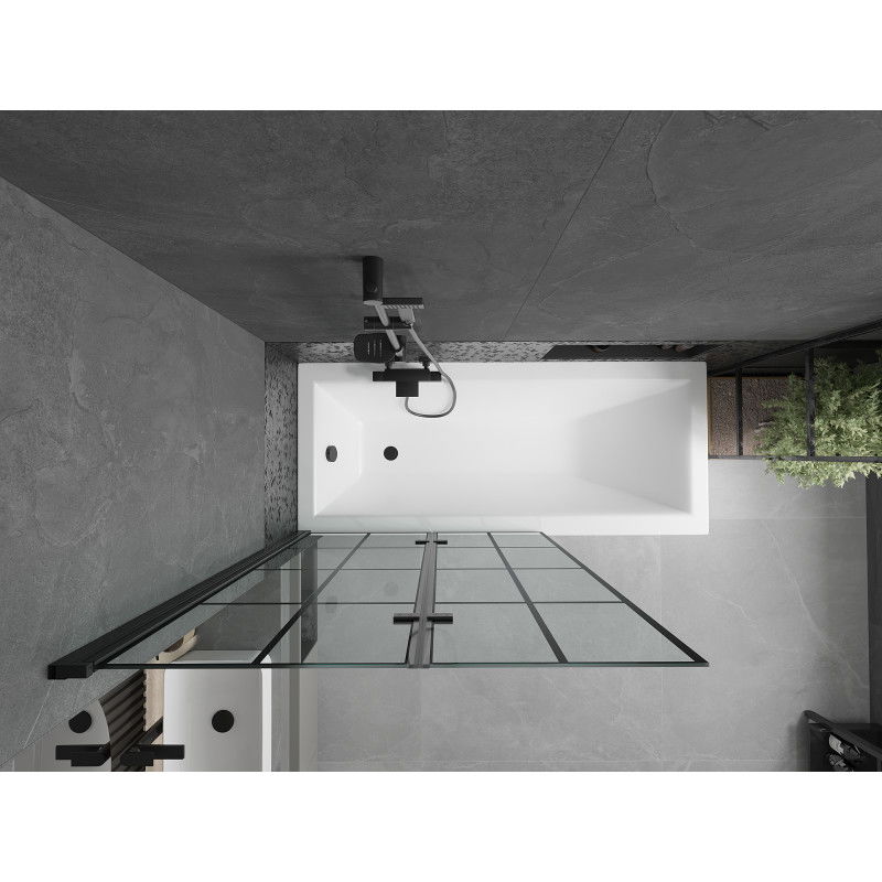 Mexen Castor Badewannenabtrennung 2-flügelig 100 x 150 cm, schwarzes Gitter, schwarz - 892-100-002-70-77