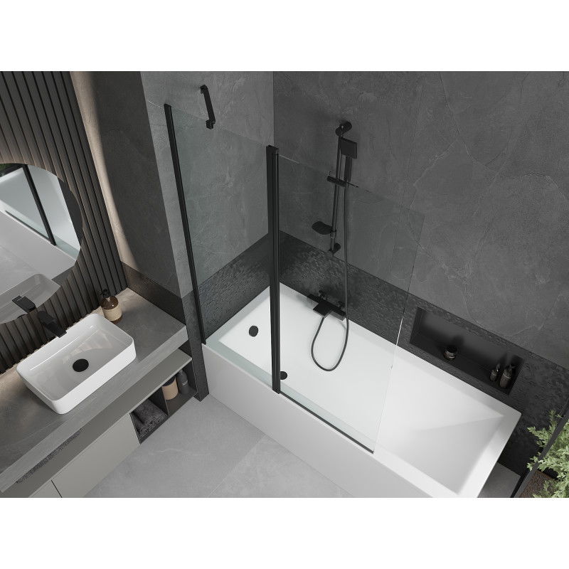 Paroi de baignoire pivotante Mexen Flip 2 volets 120 x 150 cm, transparent, noir - 894-120-101-70-00