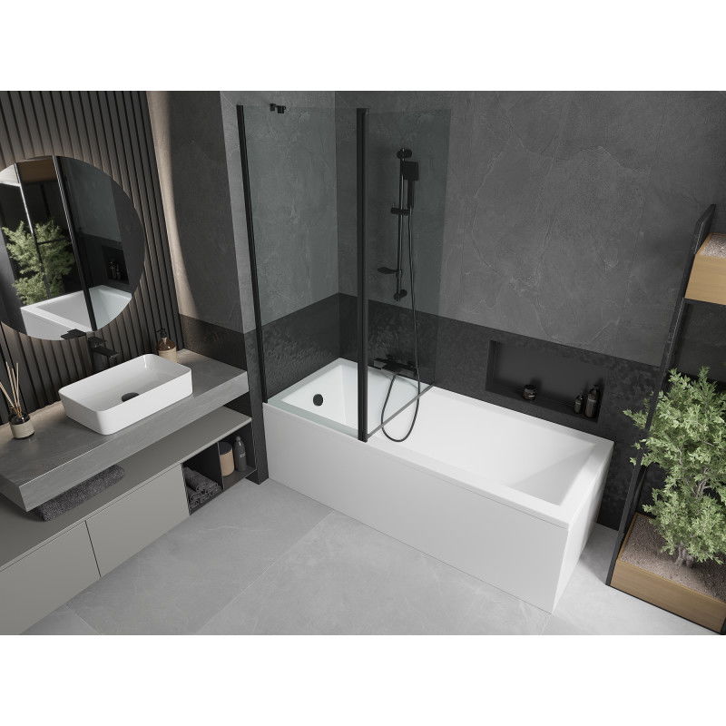 Mexen Flip dvojna kopalna paravana 140 x 150 cm, prozoren, črn - 894-140-101-70-00