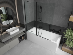 Mexen Flip paratia per vasca a 2 ante 140 x 150 cm, trasparente, nero - 894-140-101-70-00