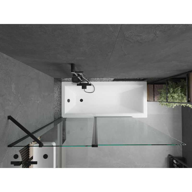 Mexen Flip tvådelad badrumsskärm 140 x 150 cm, transparent, svart - 894-140-101-70-00