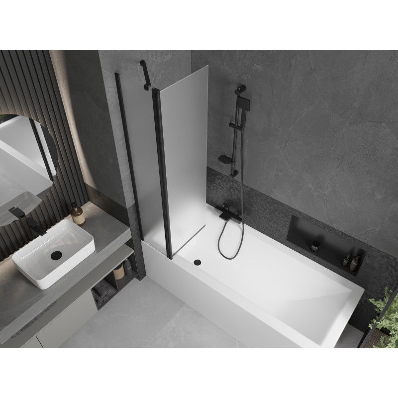 Mexen Flip paravento da vasca a 2 ante 80 x 150 cm, opaco, nero - 894-080-101-70-30
