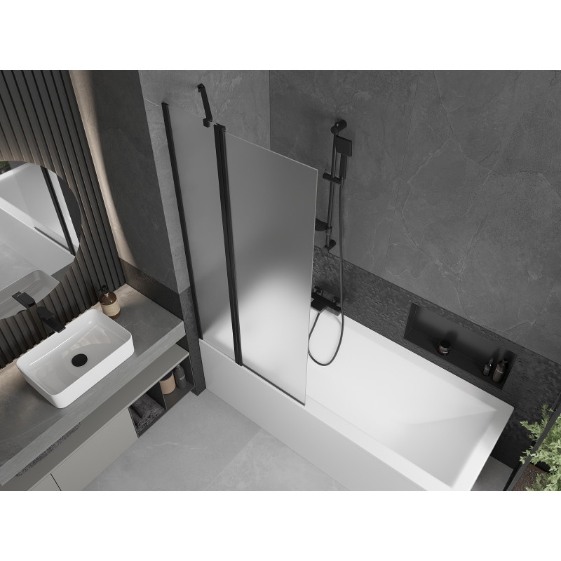 Mexen Flip 2-flügelige Badewannenabtrennung 80 x 150 cm, Milchglas, schwarz - 894-080-101-70-30