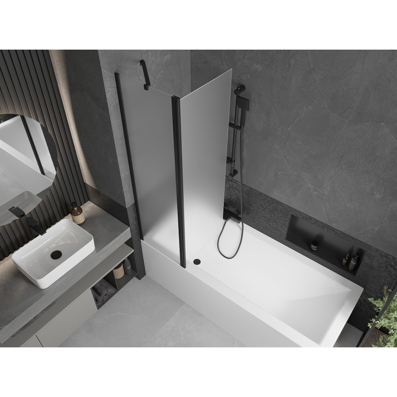 Mexen Flip 2-panel bathtub screen 100 x 150 cm, frost, black - 894-100-101-70-30