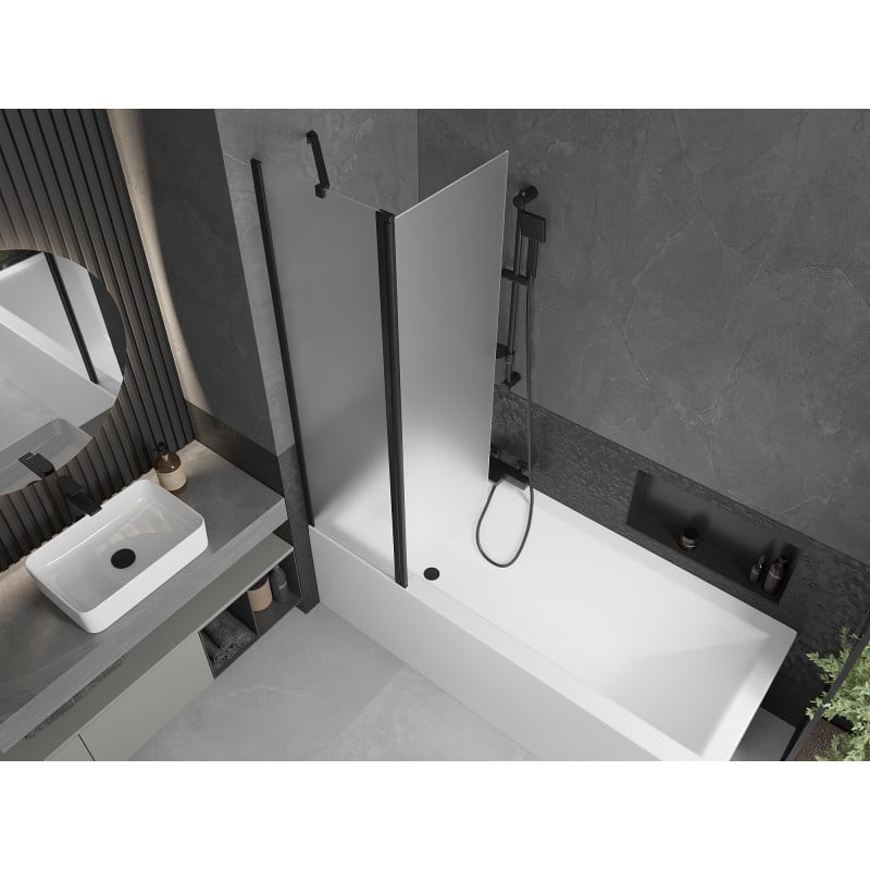 Mexen Flip parawan nawannowy 2-skrzydłowy 100 x 150 cm, szron, czarny - 894-100-101-70-30