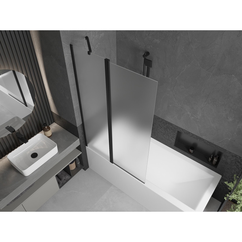 Mexen Flip 2-panel bathtub screen 100 x 150 cm, frost, black - 894-100-101-70-30