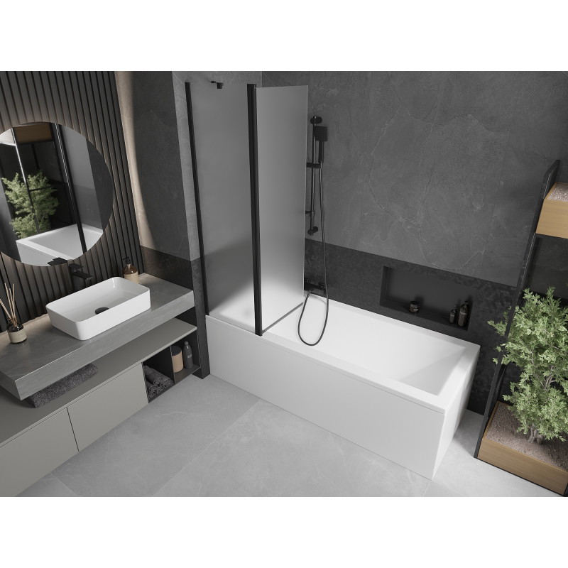 Mexen Flip 2-panel bathtub screen 100 x 150 cm, frost, black - 894-100-101-70-30