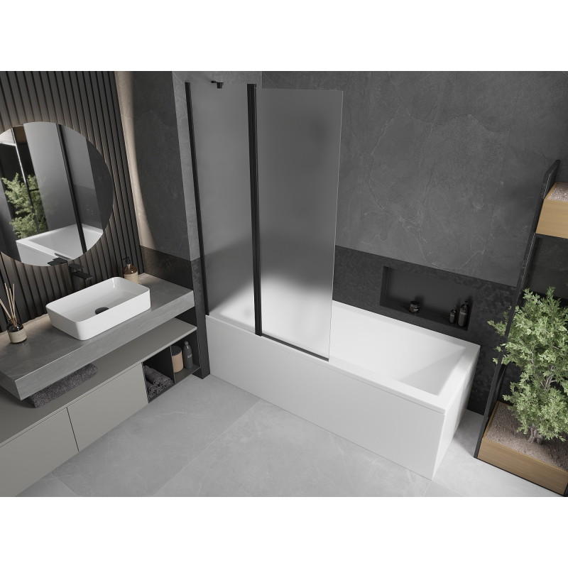 Mexen Flip 2-panel bathtub screen 100 x 150 cm, frost, black - 894-100-101-70-30