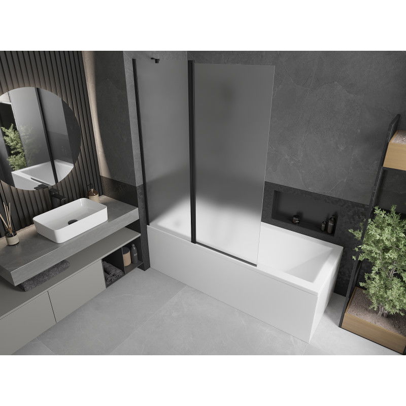 Mexen Flip 2-wing bath screen 120 x 150 cm, frost, black - 894-120-101-70-30