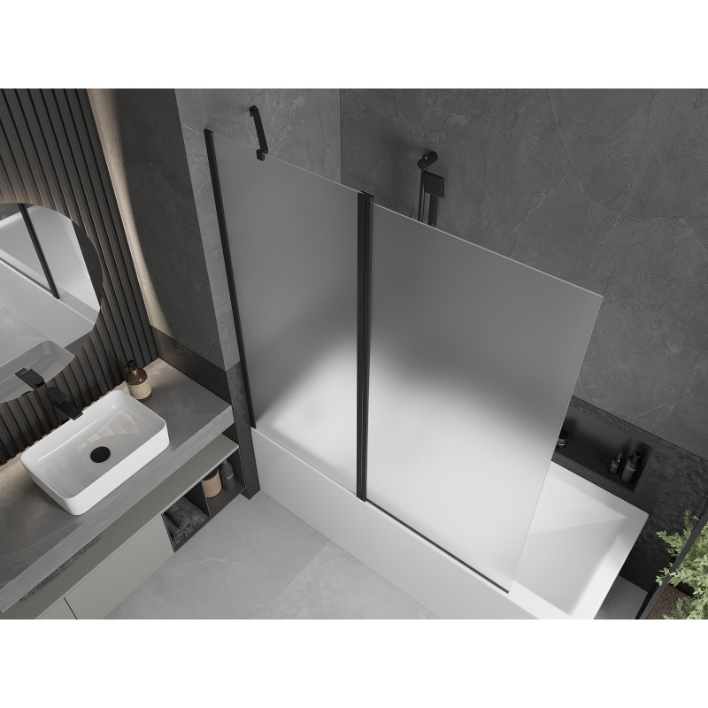 Mexen Flip tweevleugelig badscherm 140 x 150 cm, matglas, zwart - 894-140-101-70-30