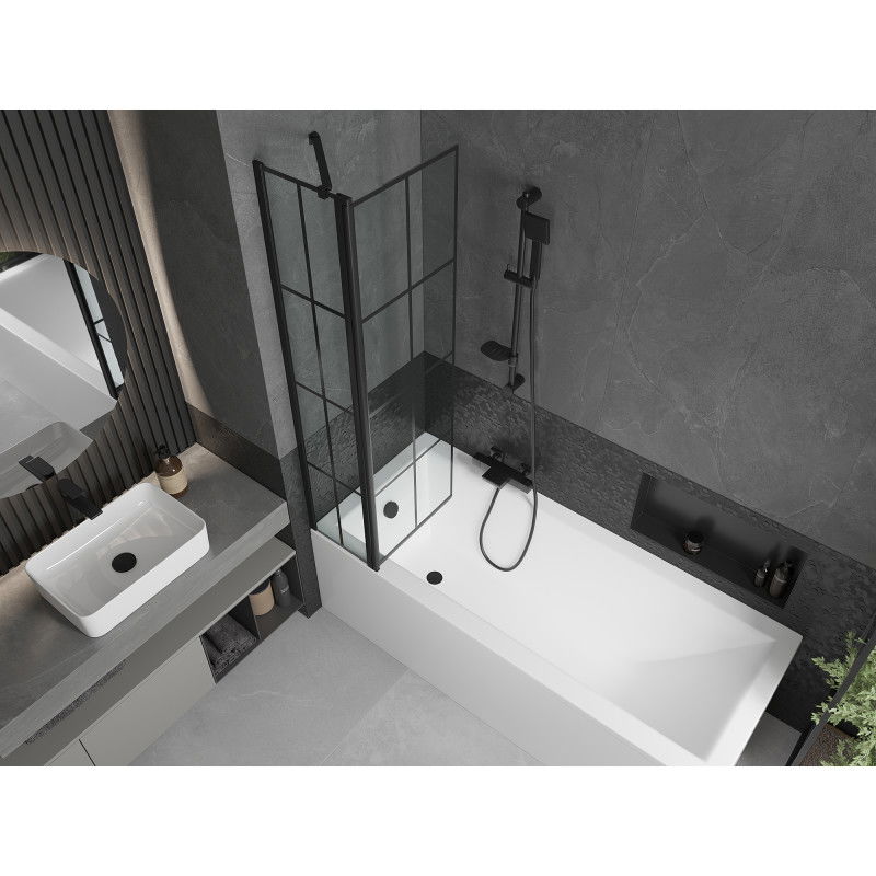 Mexen Flip paratia da bagno a 2 ante 80 x 150 cm, griglia nera, nero - 894-080-101-70-77