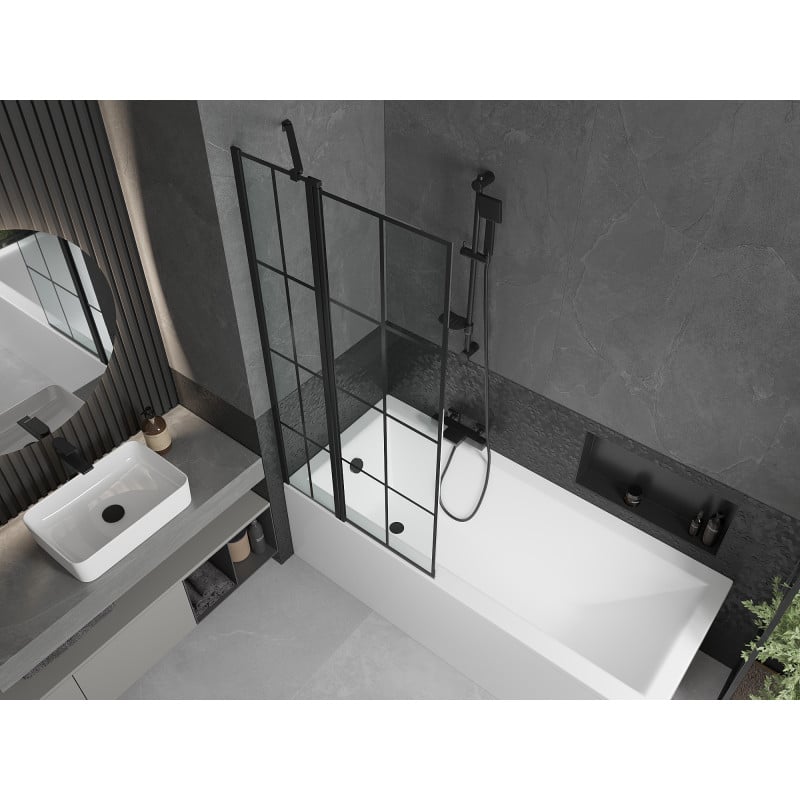Mexen Flip 2-panel bathtub screen 80 x 150 cm, black grid, black - 894-080-101-70-77