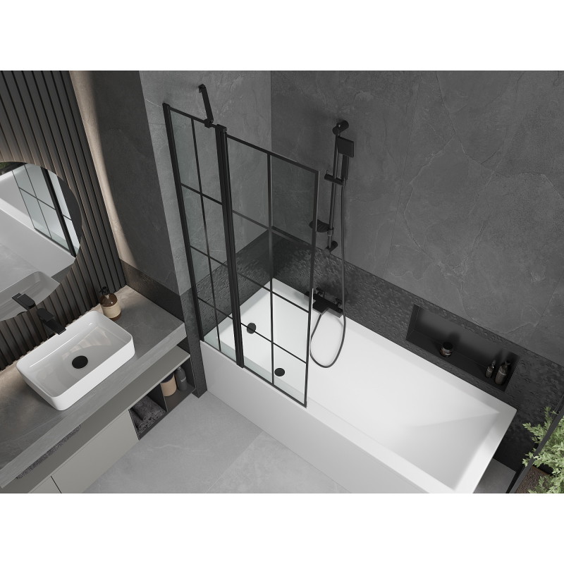 Mexen Flip dvokrilni paravan za kadu 80 x 150 cm, crna rešetka, crni - 894-080-101-70-77