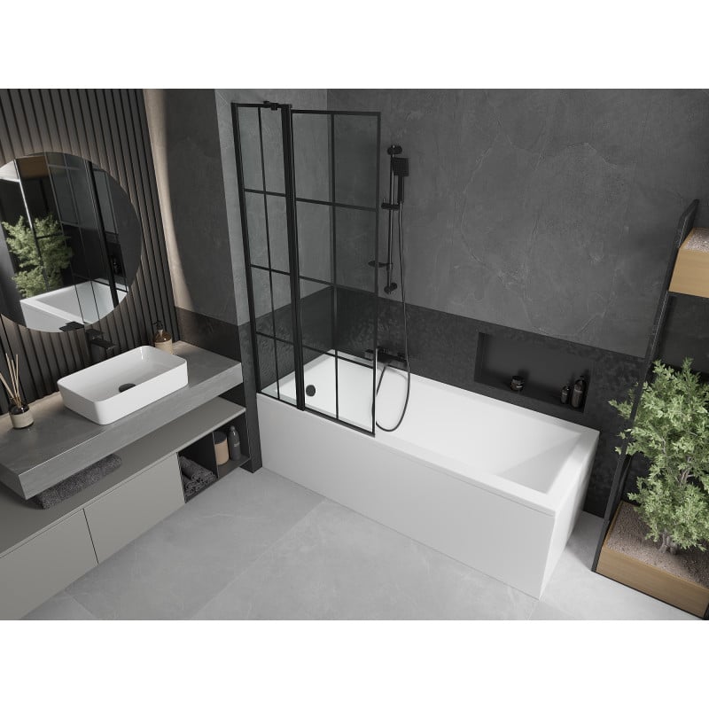 Mexen Flip 2-panel bathtub screen 80 x 150 cm, black grid, black - 894-080-101-70-77