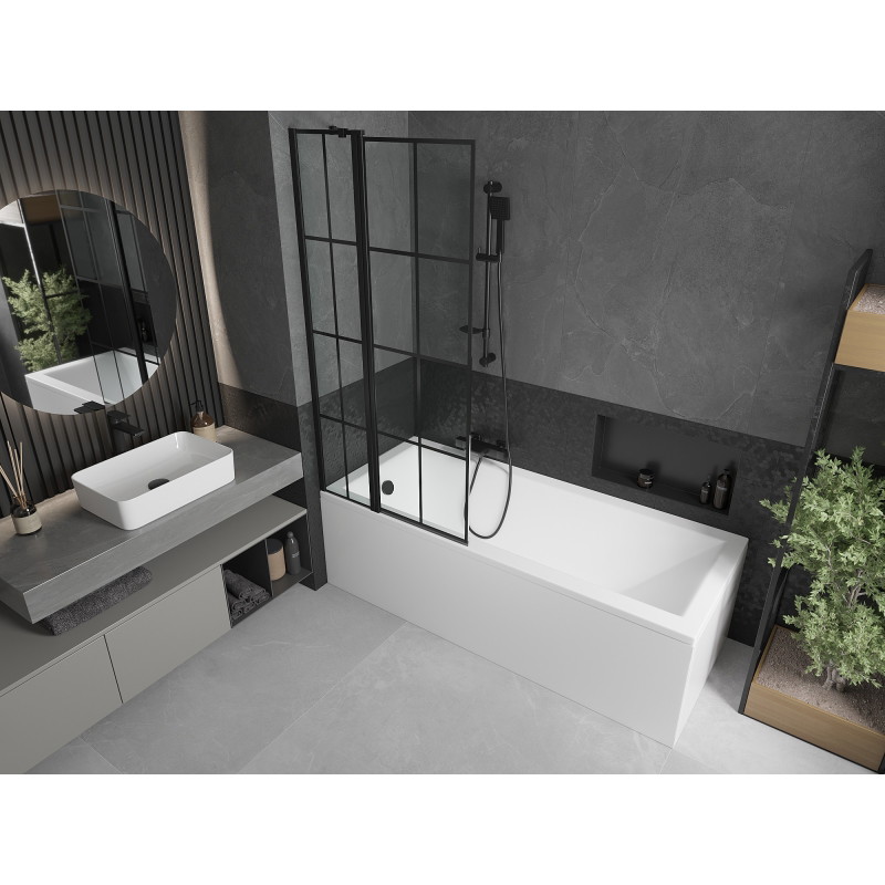 Mexen Flip dvokrilni paravan za kadu 80 x 150 cm, crna rešetka, crni - 894-080-101-70-77