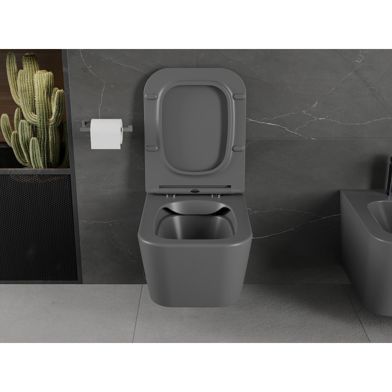 Mexen Madox taza de inodoro Rimless con asiento de cierre suave slim, duroplast, gris oscuro mate - 30154061