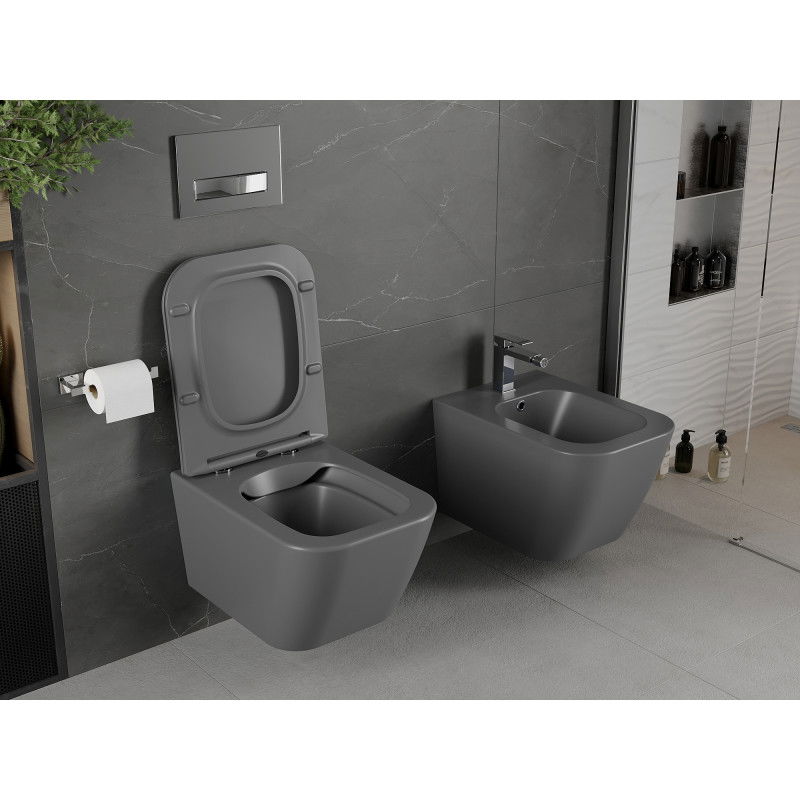 Mexen Madox Rimless WC-skål med mjukstängande slim sits, duroplast, mörkgrå matt - 30154061
