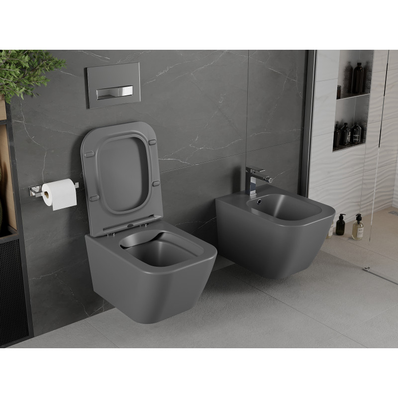 Mexen Madox taza de inodoro Rimless con asiento de cierre suave slim, duroplast, gris oscuro mate - 30154061