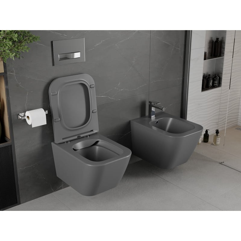 Mexen Madox WC senza bordo con sedile a chiusura rallentata slim, duroplast, grigio scuro opaco - 30154061