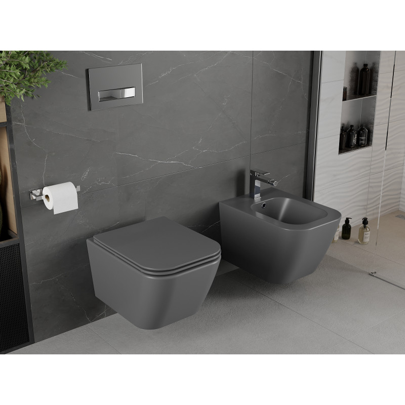 Mexen Madox cuvette WC Rimless avec abattant slim à descente lente, duroplast, gris foncé mat - 30154061