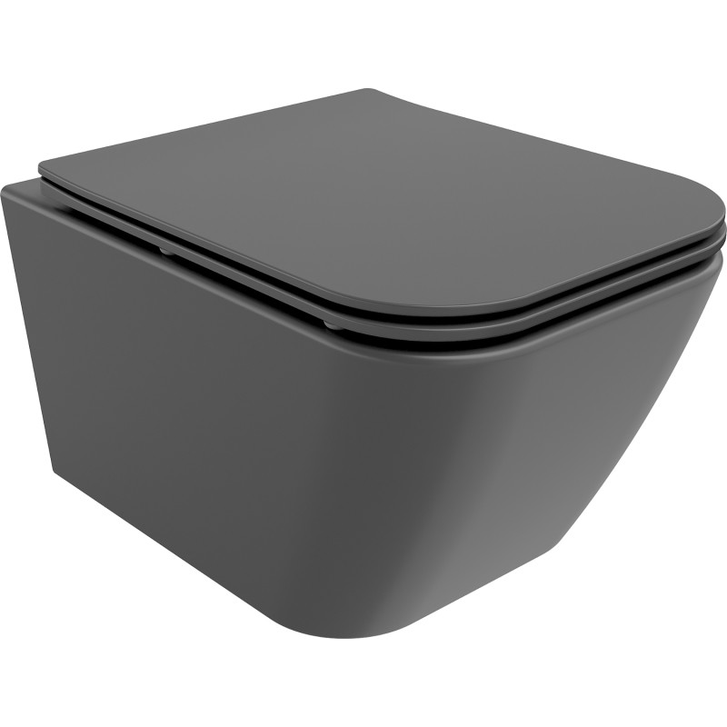 Mexen Madox cuvette WC sans rebord avec abattant à descente ralentie slim, duroplast, gris foncé mat - 30154061