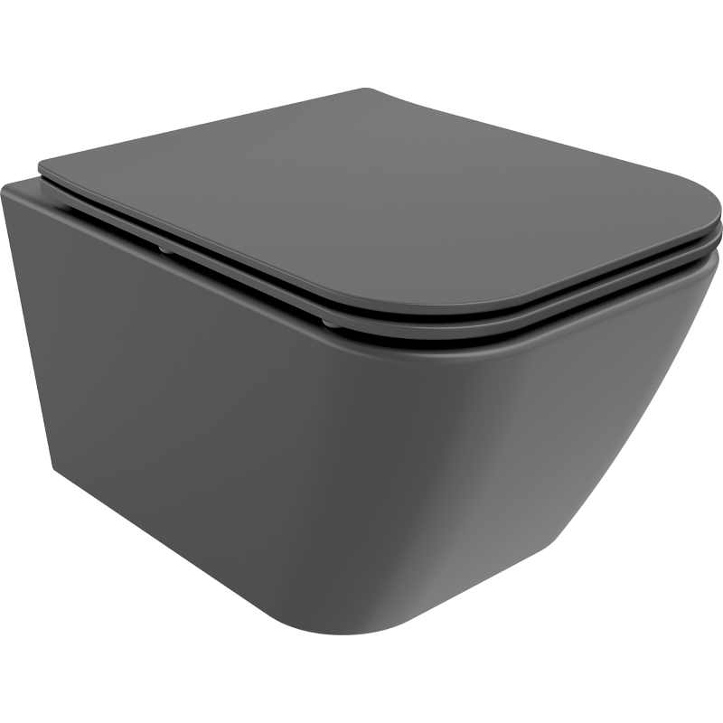 Mexen Madox Rimless WC-kulho, jossa on hidastava slim-kansi, duroplast, tummanharmaa matta - 30154061
