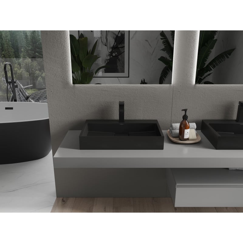 Mexen Ava lavabo de encimera de conglomerado 1/O 60 x 38 cm, negro - 23016071