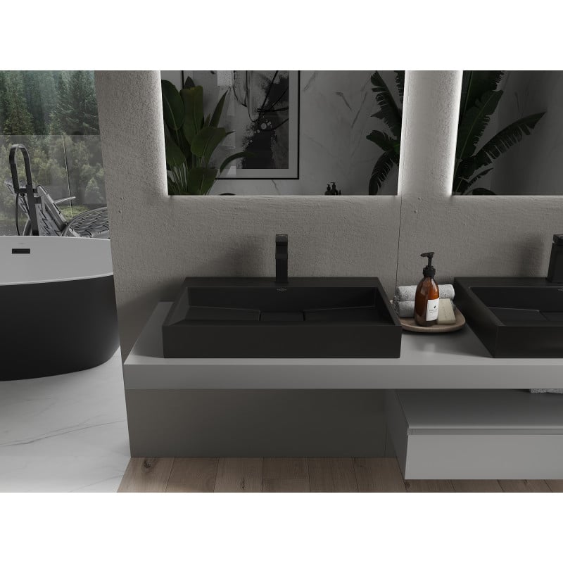 Mexen Ava bänkskiva handfat i konglomerat 1/O 70 x 46 cm, svart - 23017071