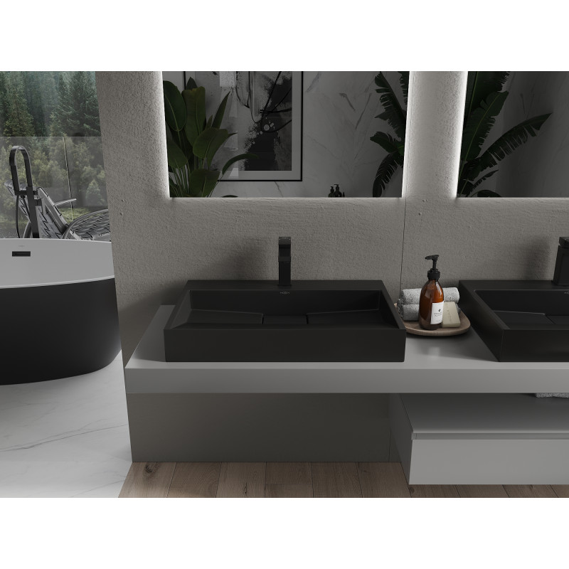 Mexen Ava lavabo à poser en conglomérat 1/O 70 x 46 cm, noir - 23017071