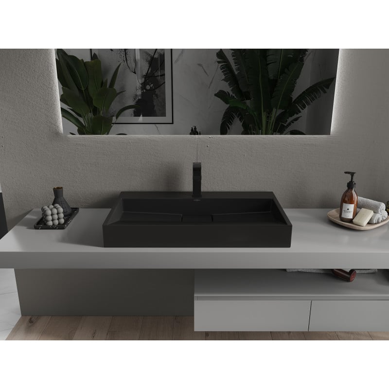 Mexen Ava lavabo da appoggio in conglomerato 1/O 80 x 46 cm, nero - 23018071