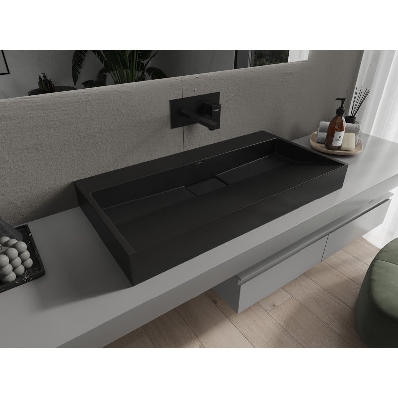 Mexen Ava Aufsatzwaschbecken aus Konglomerat B/O 90 x 46 cm, schwarz - 23019070