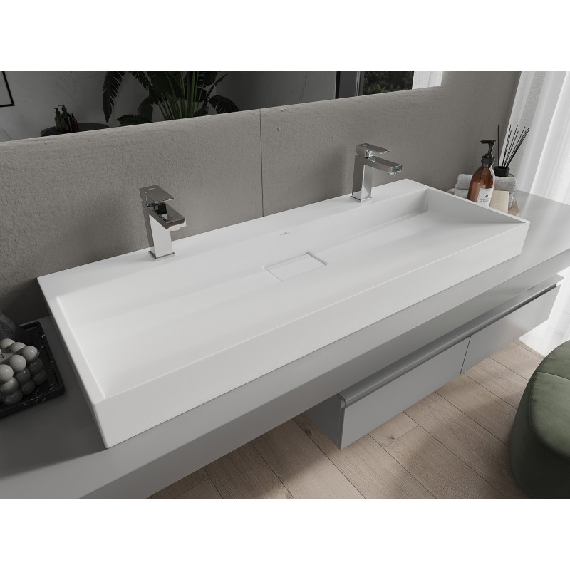 Mexen Ava lavabo de superficie de conglomerado 2/O 120 x 46 cm, blanco - 23011202