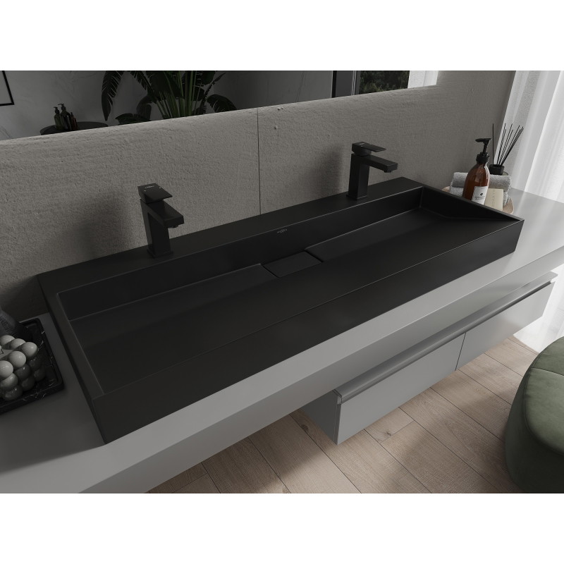 Mexen Ava umywalka nablatowa z konglomeratu 2/O 120 x 46 cm, czarna - 23011272