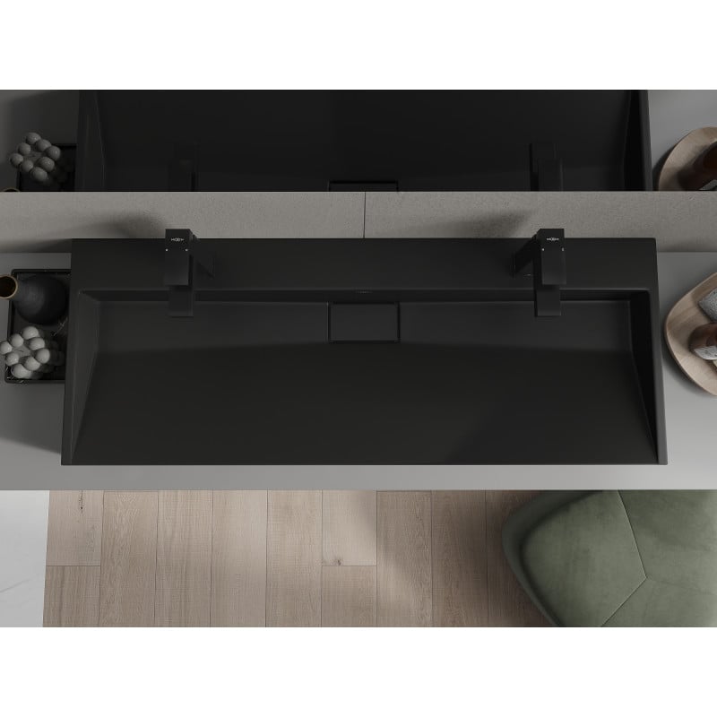 Mexen Ava tasoon päälle asennettava pesuallas konglomeraatista 2/O 120 x 46 cm, musta - 23011272