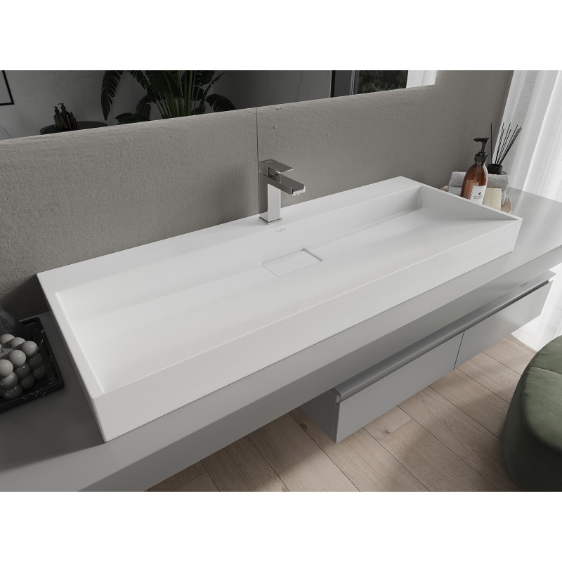 Mexen Ava lavabo de encimera de conglomerado 1/O 120 x 46 cm, blanco - 23011201