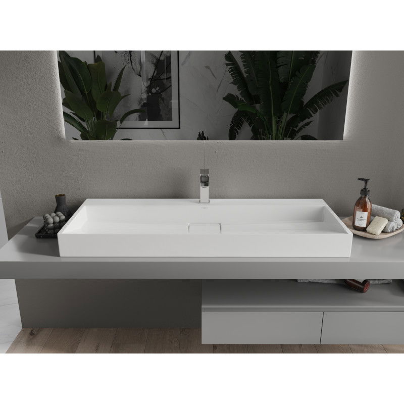 Mexen Ava lavatório de bancada em conglomerado 1/O 120 x 46 cm, branco - 23011201