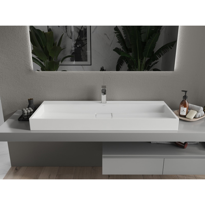 Mexen Ava opbouwwasbak van conglomeriet 1/O 120 x 46 cm, wit - 23011201