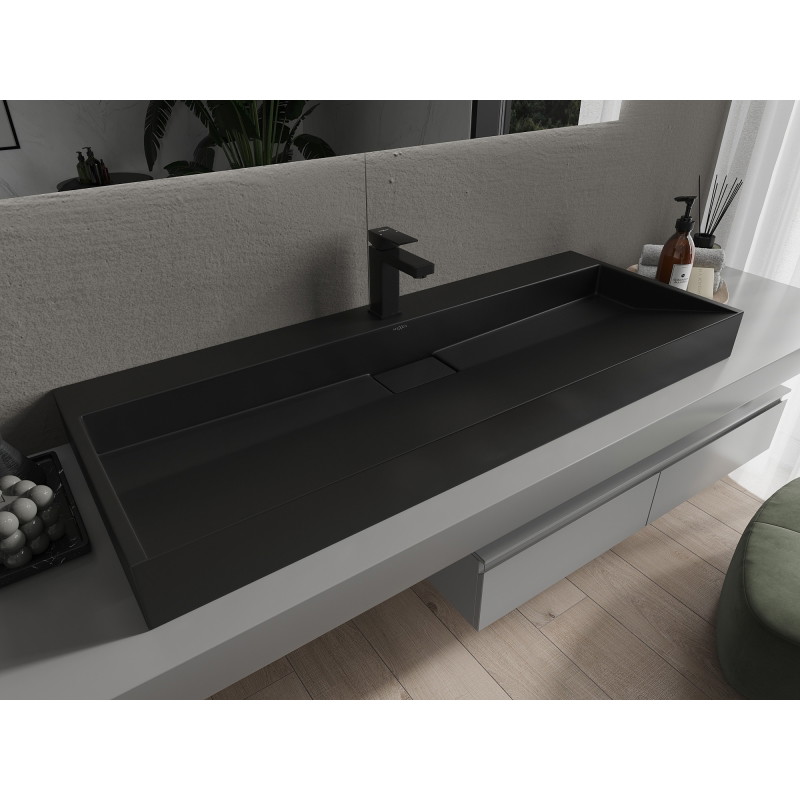 Mexen Ava umywalka nablatowa z konglomeratu 1/O 120 x 46 cm, czarna - 23011271