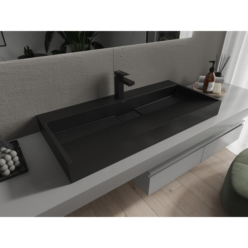 Mexen Ava lavabo à poser en composite 1/O 100 x 46 cm, noir - 23011071