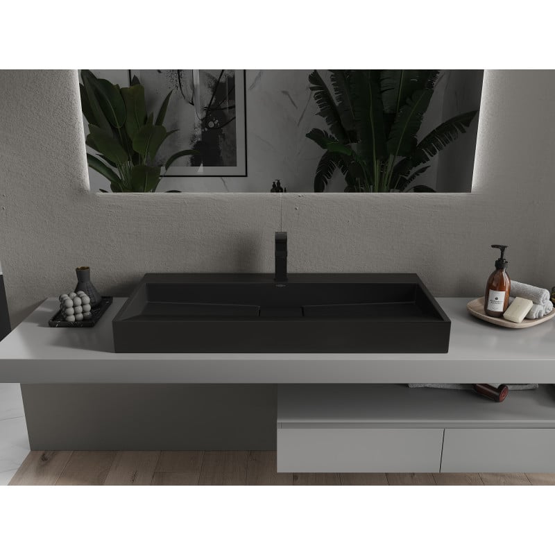 Mexen Ava Aufsatzwaschbecken aus Konglomerat 1/O 100 x 46 cm, schwarz - 23011071