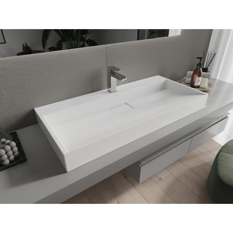 Mexen Ava lavabo sobre encimera de conglomerado 1/O 100 x 46 cm, blanco - 23011001